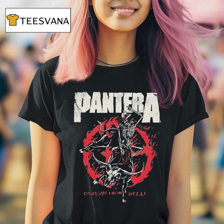 Pantera Cowboy From Hell Flames Cowboy Rodeo Skeleton Shirt