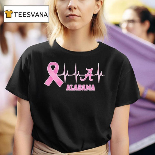Alabama Heartbeat Pink Ribbon Breast Cancer Shirt