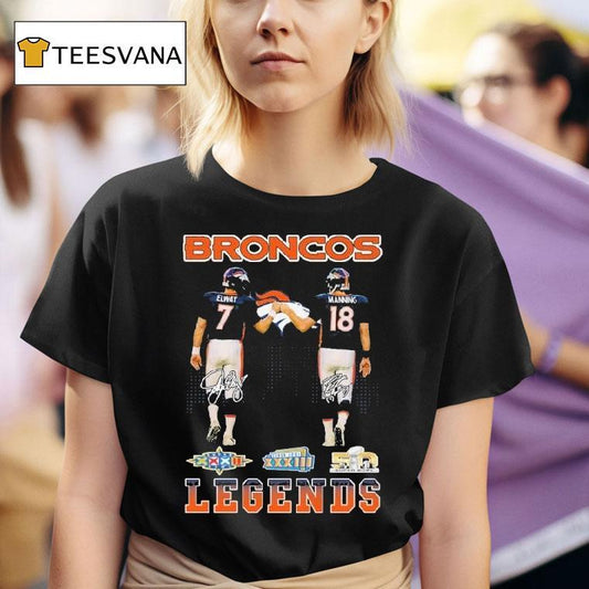 John Albert Elway Jr. And Peyton Manning Denver Broncos Legends Skyline Signatures Shirt