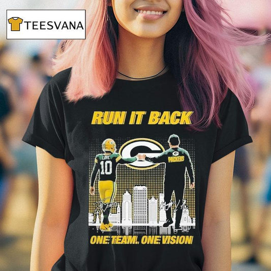 Jordan Love And Matt Lafleur Green Bay Packers Run It Back One Team One Vision Signatures Shirt