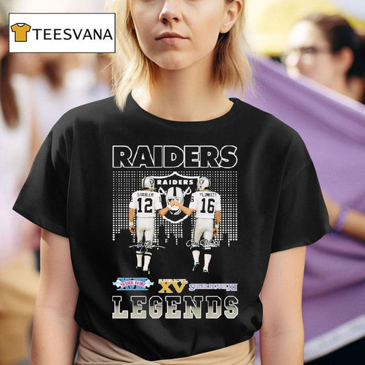 Ken Stabler And Jim Plunkett Las Vegas Raiders Legends Skyline Signatures Shirt