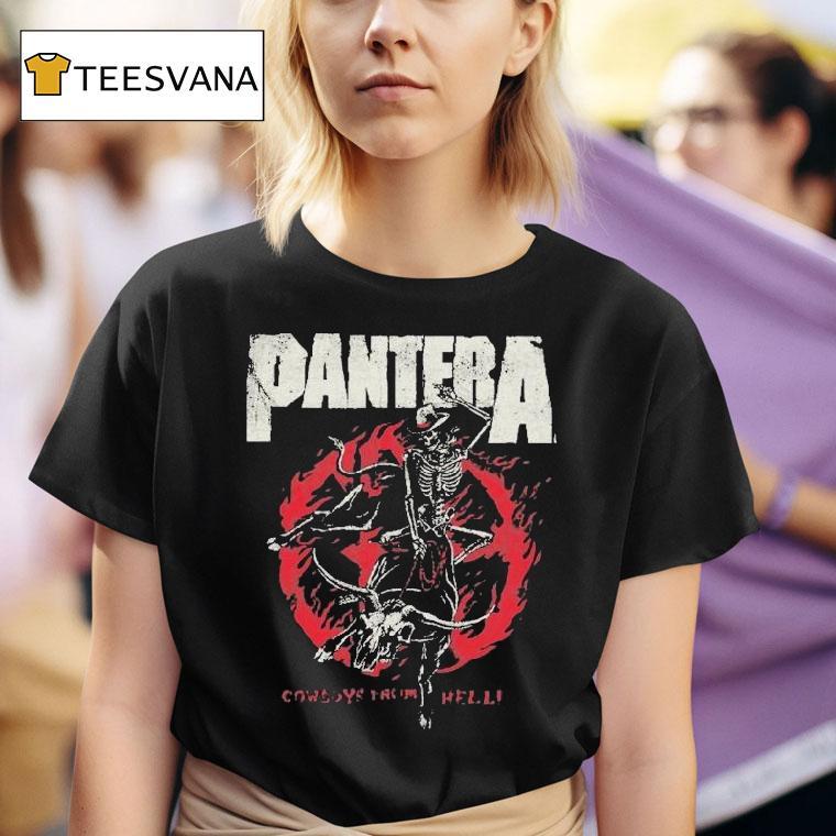 Pantera Cowboy From Hell Flames Cowboy Rodeo Skeleton Shirt