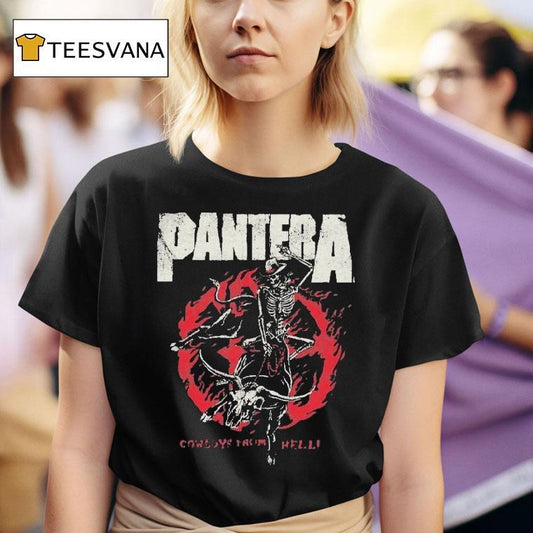 Pantera Cowboy From Hell Flames Cowboy Rodeo Skeleton Shirt