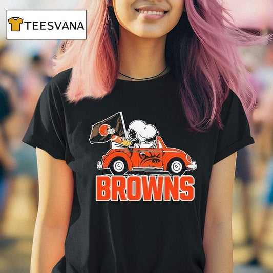 Snoopy And Woodstock Driving Car Cleveland Browns Shirt