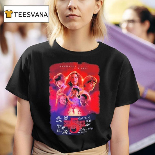 Stranger Things Season 5 Hawkins Is Falling The End It's Here Signatures Shirt