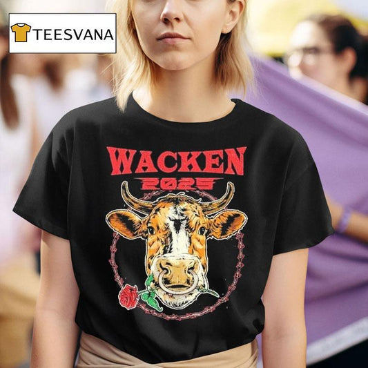 Wacken Open Air Bull 2025 Take Me Down To Heavy Metal City Where The Grass Is Green And The Cows Are Pretty Rose Shirt
