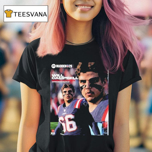 Will Campbell New England Patriots Rookie Offensive Tackle Madden Nfl 26 American Football 2025 Shirt