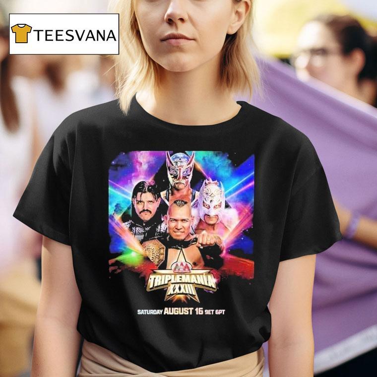Wwe Triplemania Xxiii On Saturday August 16th With Vikinggo Vs Mysterio Vs Dragon Lee Vs Americano For The Aaa Mega Championship 2025 Shirt
