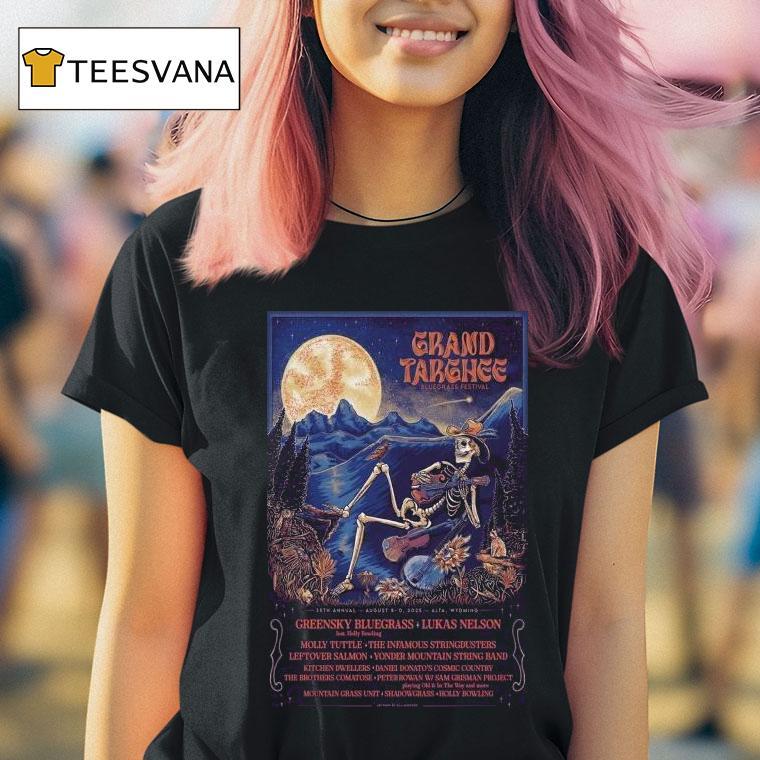 Annual Targhee Bluegrass Festival In Alta, Wy Aug 8-10, 2025 35th Skeleton Guitar Shirt