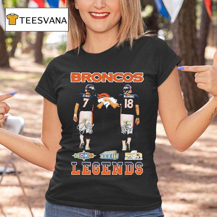 John Albert Elway Jr. And Peyton Manning Denver Broncos Legends Skyline Signatures Shirt