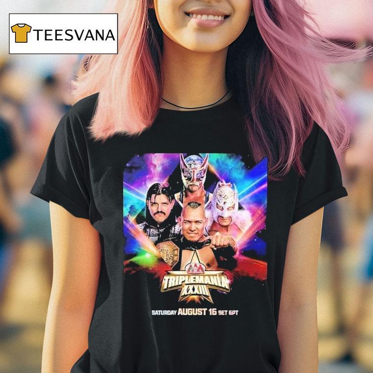 Wwe Triplemania Xxiii On Saturday August 16th With Vikinggo Vs Mysterio Vs Dragon Lee Vs Americano For The Aaa Mega Championship 2025 Shirt