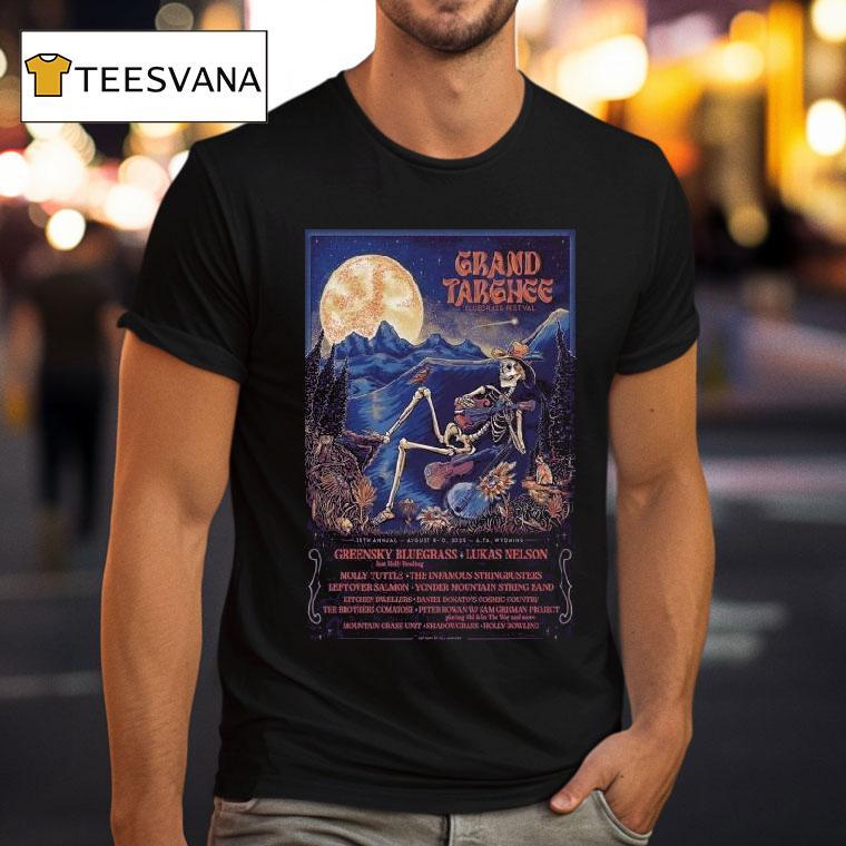 Annual Targhee Bluegrass Festival In Alta, Wy Aug 8-10, 2025 35th Skeleton Guitar Shirt