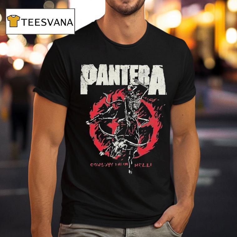 Pantera Cowboy From Hell Flames Cowboy Rodeo Skeleton Shirt