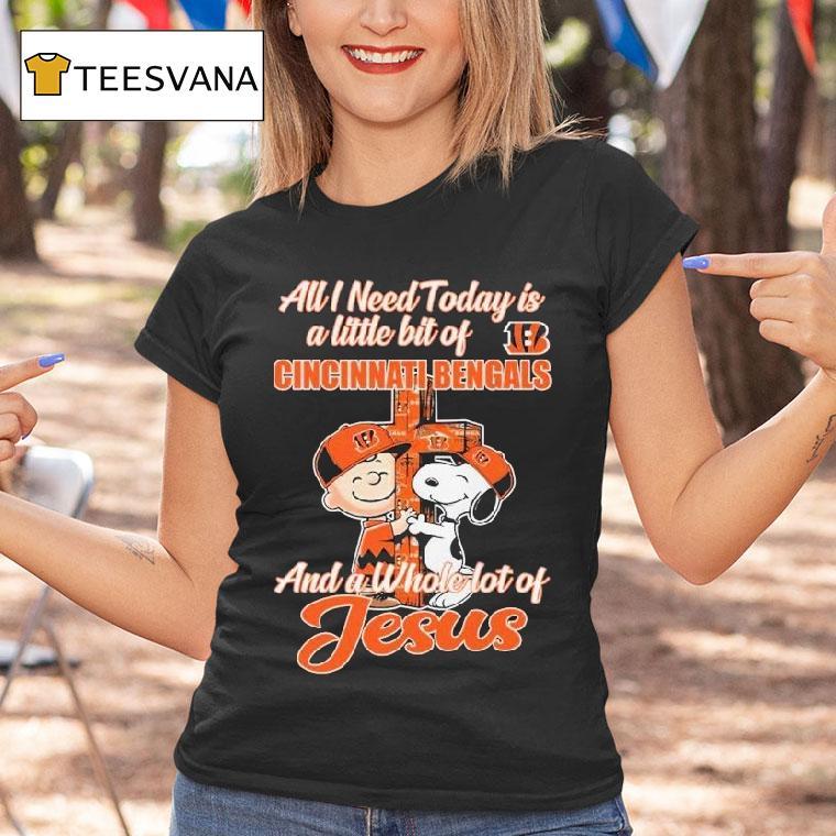 Snoopy And Charlie Brown All I Need Today Is A Little Bit Of Cincinnati Bengals And A Whole Lot Of Jesus Shirt