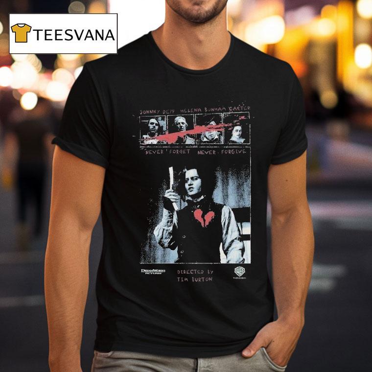 Sweeney Todd Dream Works Pictures Johnny Depp Helena Bonham Carter Never Forget Never Forgive Shirt