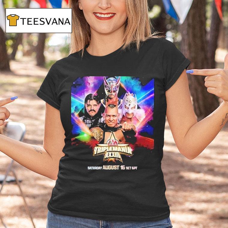 Wwe Triplemania Xxiii On Saturday August 16th With Vikinggo Vs Mysterio Vs Dragon Lee Vs Americano For The Aaa Mega Championship 2025 Shirt
