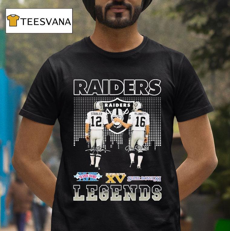 Ken Stabler And Jim Plunkett Las Vegas Raiders Legends Skyline Signatures Shirt