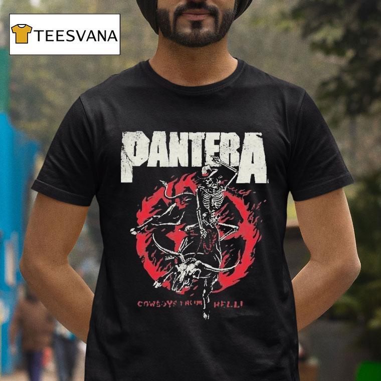 Pantera Cowboy From Hell Flames Cowboy Rodeo Skeleton Shirt