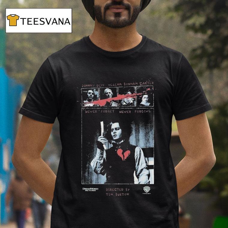Sweeney Todd Dream Works Pictures Johnny Depp Helena Bonham Carter Never Forget Never Forgive Shirt