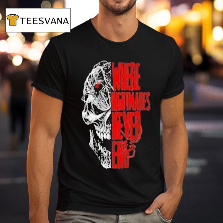 Where Nightmares Never End Knott's Scary Farm Spider Skull Shirt
