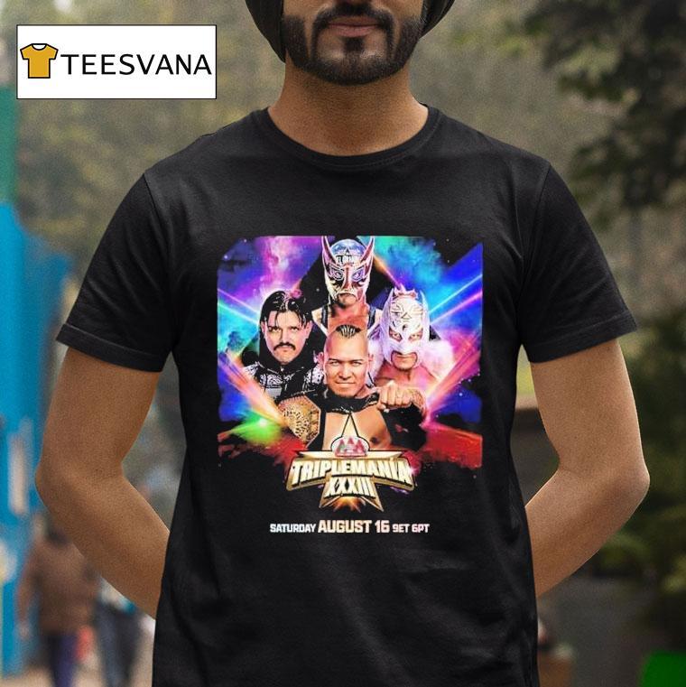 Wwe Triplemania Xxiii On Saturday August 16th With Vikinggo Vs Mysterio Vs Dragon Lee Vs Americano For The Aaa Mega Championship 2025 Shirt